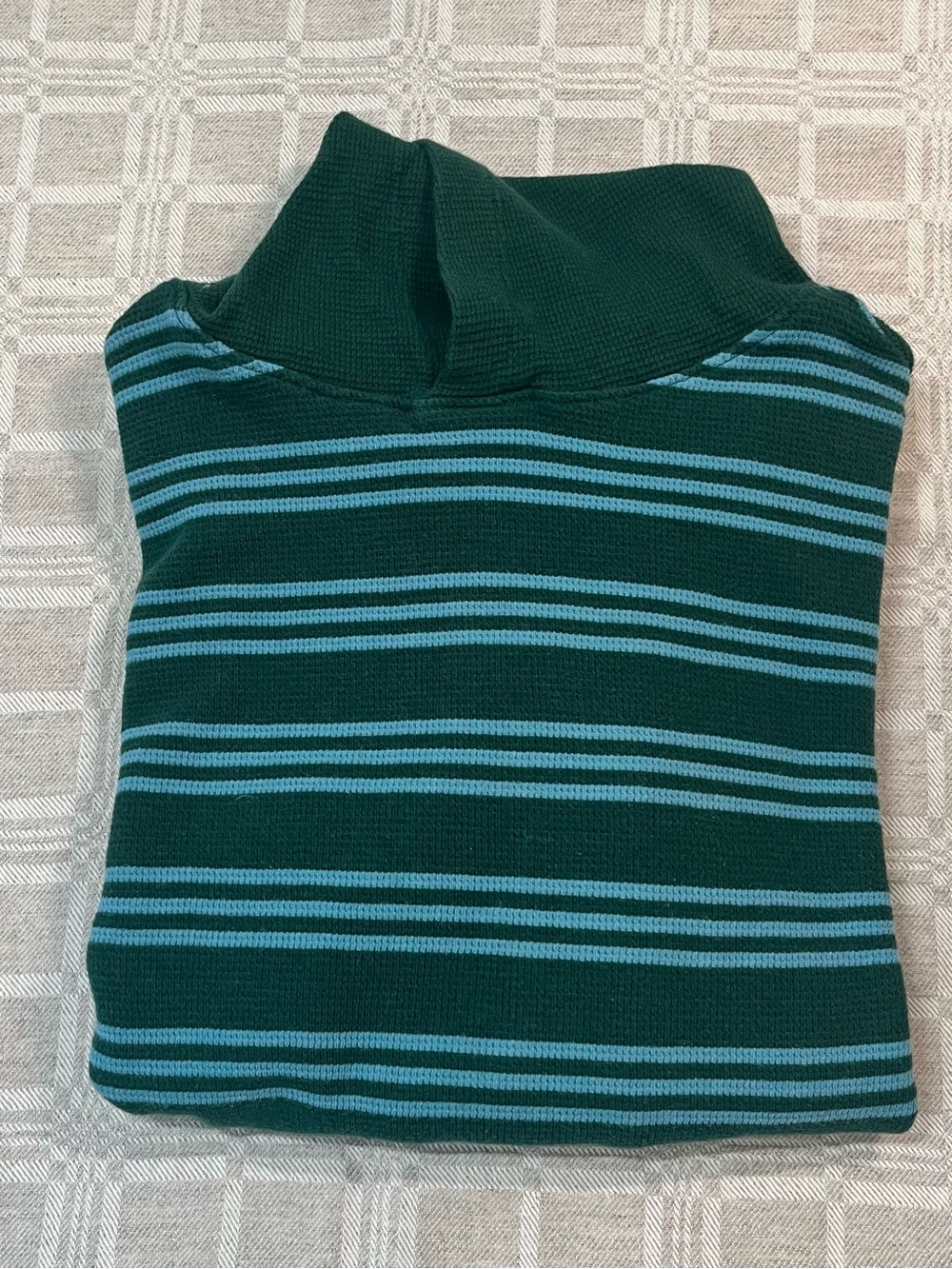 Kids’ Green and Teal Striped Hanna Andersson Waffle-Knit Thermal Hoodie Size 12